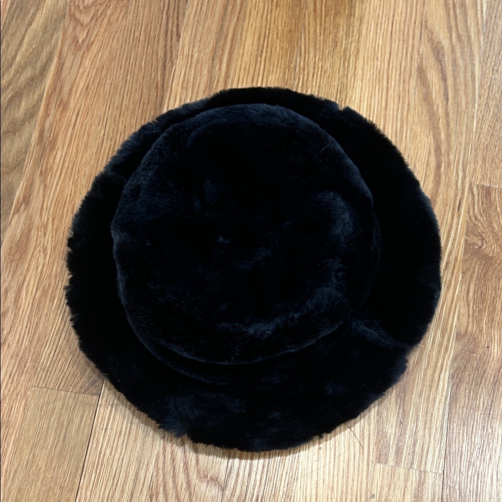 Vintage reversible Black Faux Fur quilted wide rim bucket Hat one size women’s - Picture 5 of 8